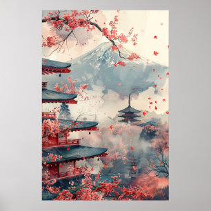 Fuji och Pagod – Klassiskt Japanskt Landskap Poster