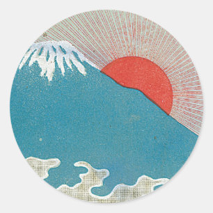 Fuji- och Sol-Vintage-etikett för japanska Silke Runt Klistermärke
