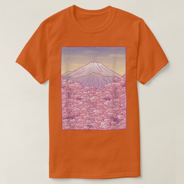 Fuji Pastel Japanska Sakura Cherry-Blommar T Shirt (Design framsida)