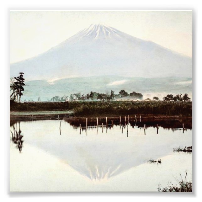 Fuji-reflektioner i Gamla Japan-Vintagen Sjö Fototryck (Framsidan)