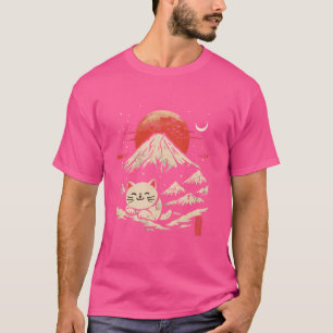Fuji Sunset Kitten Älskare japansk Art Cute Cat T Shirt