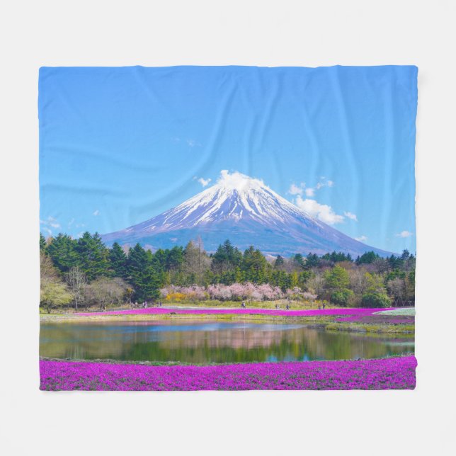 Fuji Träd och Flowers Fleecefilt (Framsidan (Horisontell))