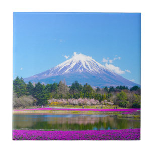 Fuji Träd och Flowers Kakelplatta