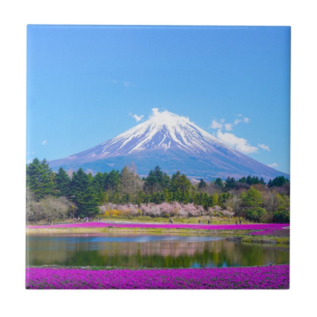 Fuji Träd och Flowers Kakelplatta (Framsidan)