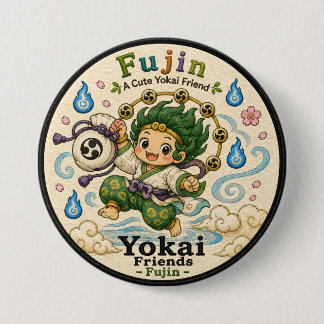 Fujin Japanese Wind God Yokai Pin Button Knapp