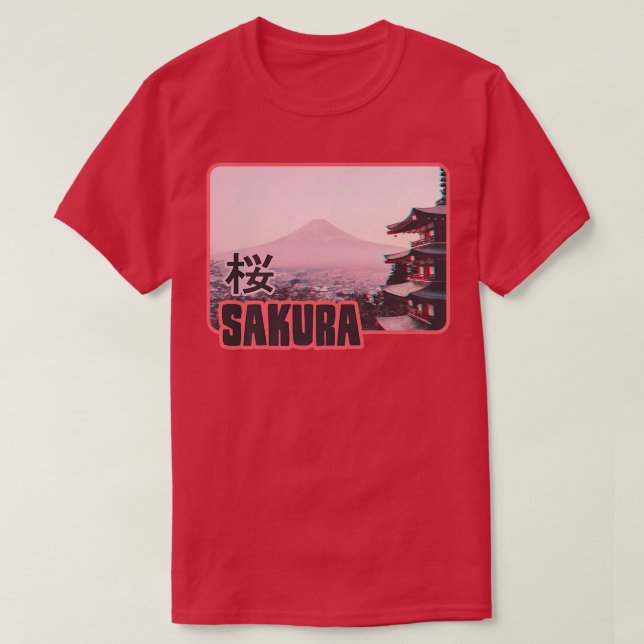 Fujiyama Sakura Cherry Blommar Art för japansk Cu T Shirt (Design framsida)