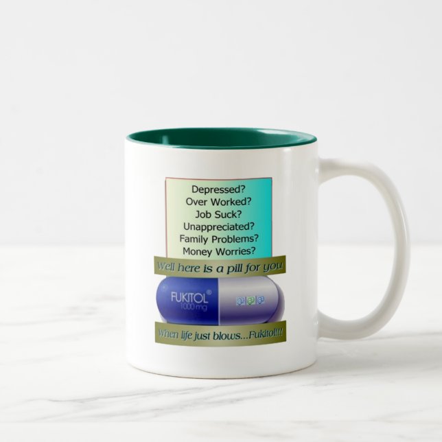 Fukitol jobb suger, överansträngt, inga bekymmer, Två-Tonad mugg (Höger)