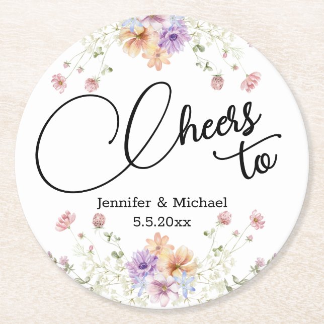 fuktar elegant vattenfärgen blommigt bröllop underlägg papper rund (Framsidan)