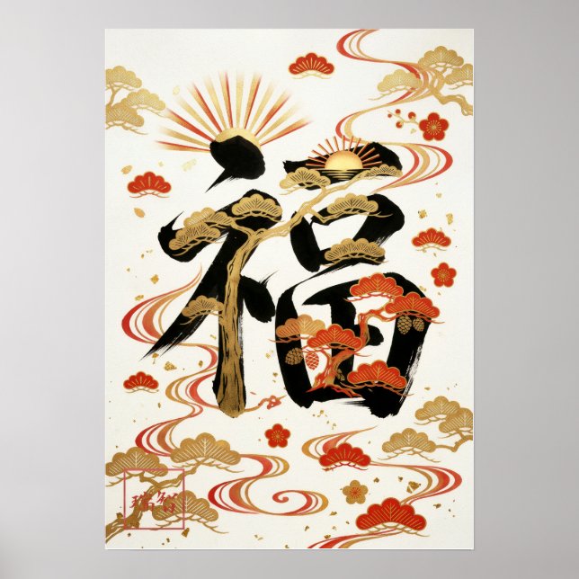 Fuku: Calligraphy "Good Fortune" 260020001 Poster (Framsidan)