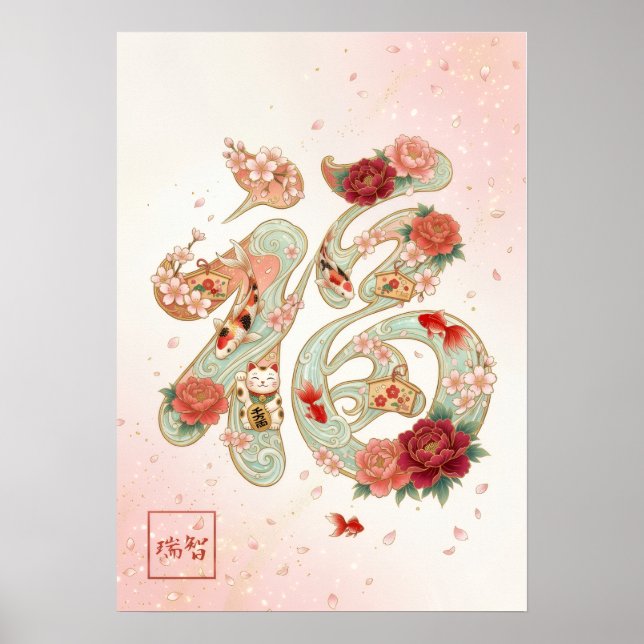 Fuku: Calligraphy "Good Fortune"260020230 Poster (Framsidan)
