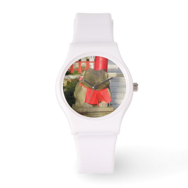 Fuku Kaeru 福 か え る Fortune Frog med Red Yodarekake Armbandsur (Framsida)