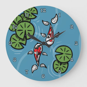 Fuku och Heiwa Koi Clock Stor Klocka