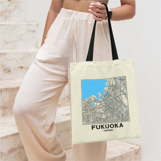 Fukuoka, Japan, City Map Tote Bag Tygkasse (Skapare uppladdad)