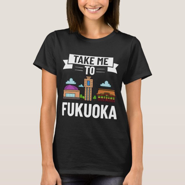 Fukuoka Japan City Skyline Karta Travel T Shirt (Framsida)
