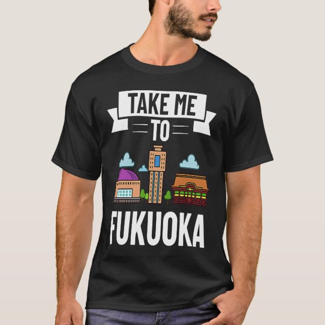 Fukuoka Japan City Skyline Map Travel T Shirt (Framsida)