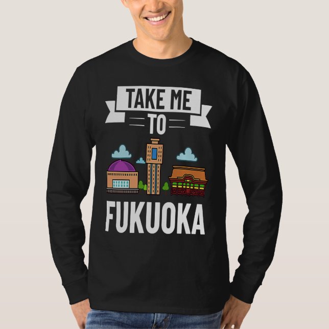Fukuoka Japan City Skyline Map Travel T Shirt (Framsida)