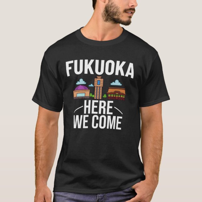 Fukuoka Japan City Trip Skyline Map Travel T Shirt (Framsida)