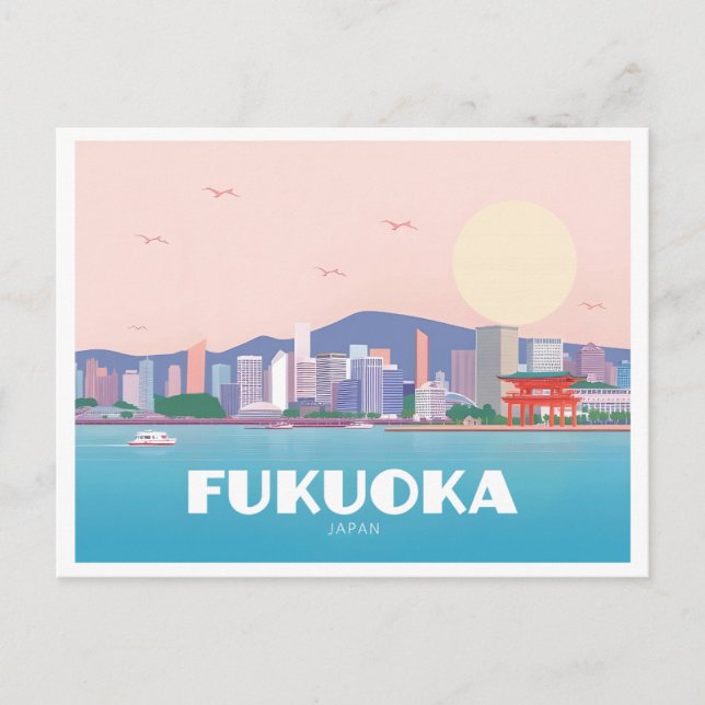 Fukuoka Japan Pastel Travel Vykort (Framsida)