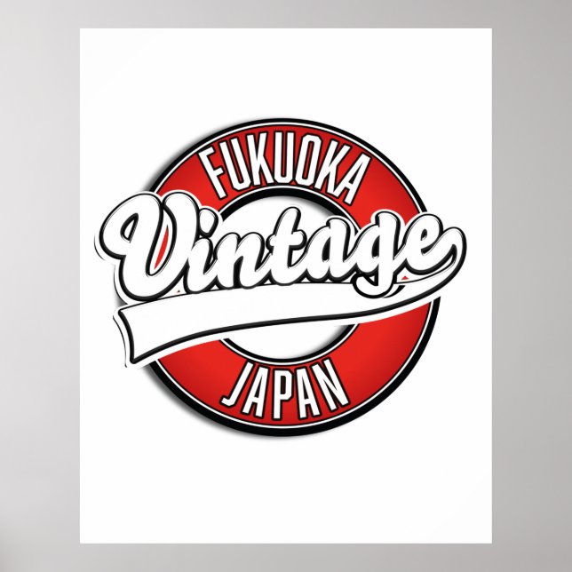 Fukuoka japan vintage stil logotyp poster (Framsidan)