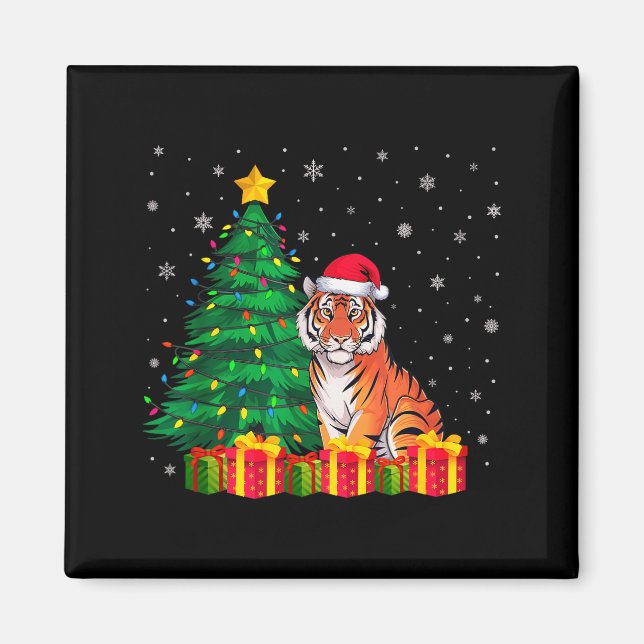 Ful Bengal Tiger Tomte Hatt Julgran Ljus  Magnet (Framsidan)