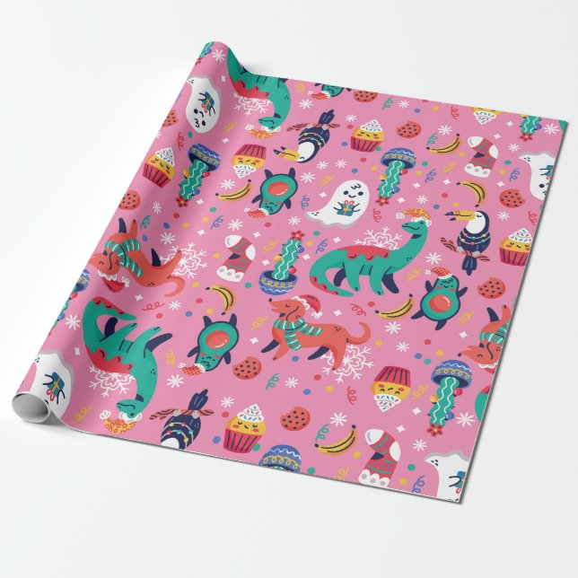 ful christmas dinosaur avocado cupaka julafton presentpapper (Utrullad)