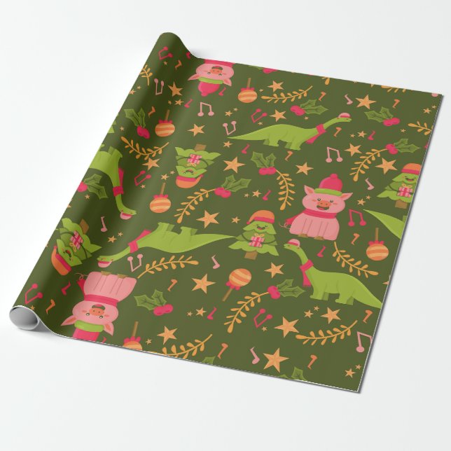 ful christmas dinosaur trex Santa gris Presentpapper (Utrullad)