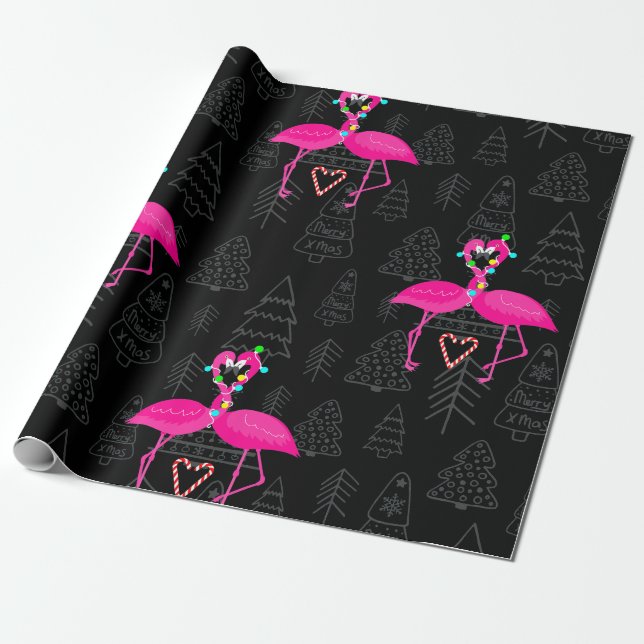 ful christmas flamingo candy-hjärta presentpapper (Utrullad)