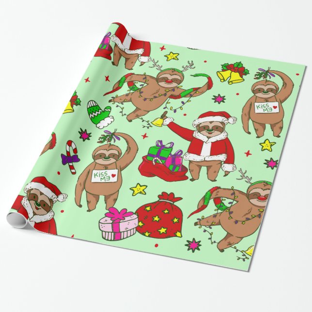 ful christmas jultomten sloth presentpapper (Utrullad)