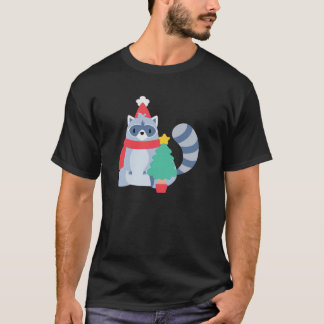 ful christmas raccoon Santa julafton träd söt lyck T Shirt