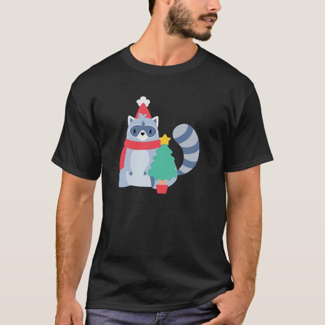 ful christmas raccoon Santa julafton träd söt lyck T Shirt (Framsida)