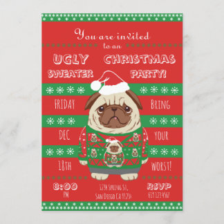 ful christmas sweater party pug inbjudningar
