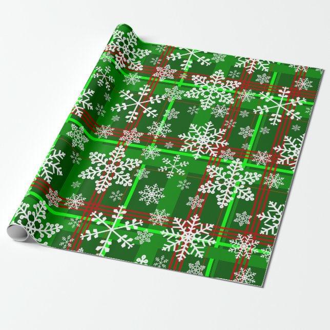 ful christmas tartan plaid snöflingor presentpapper (Utrullad)