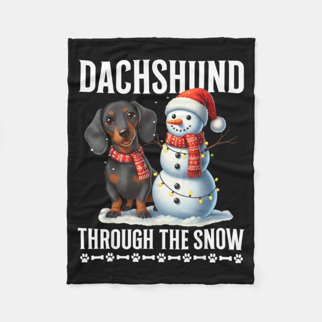Ful Dachshund Jul genom Snön Present Jul Fleecefilt (Framsidan)