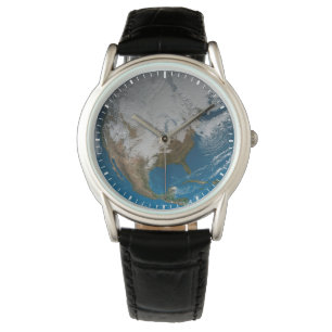 Ful Earth med simulerade moln över Nordamerika Armbandsur