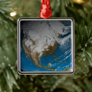 Ful Earth med simulerade moln över Nordamerika Julgransprydnad Metall