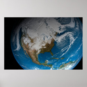 Ful Earth med simulerade moln över Nordamerika Poster