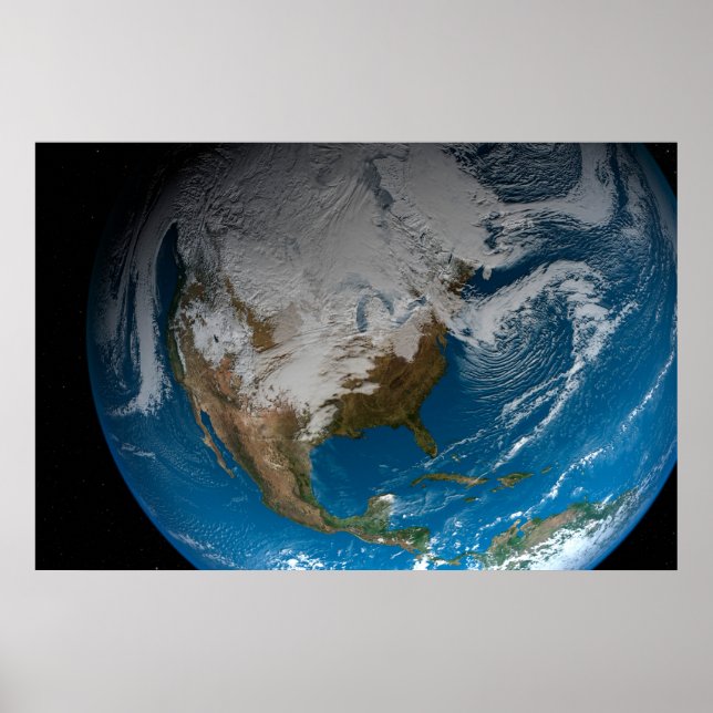 Ful Earth med simulerade moln över Nordamerika Poster (Framsidan)