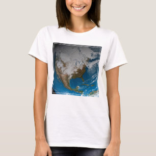 Ful Earth med simulerade moln över Nordamerika T Shirt