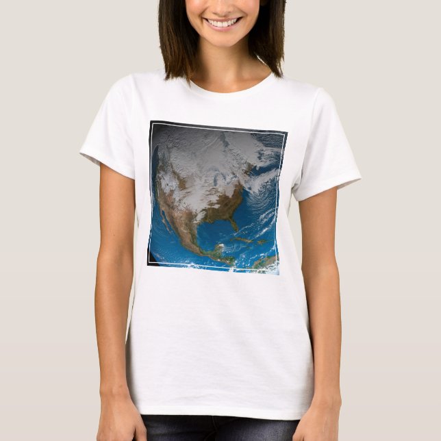 Ful Earth med simulerade moln över Nordamerika T Shirt (Framsida)