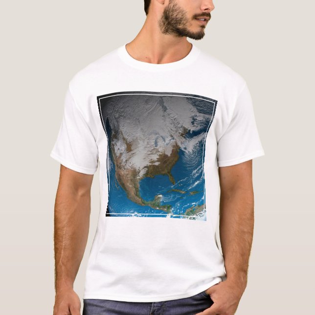 Ful Earth med simulerade moln över Nordamerika T Shirt (Framsida)