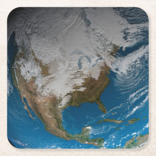 Ful Earth med simulerade moln över Nordamerika Underlägg Papper Kvadrat