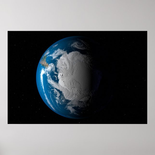 Ful Earth som visar simulerade moln över Antarctic Poster (Framsidan)