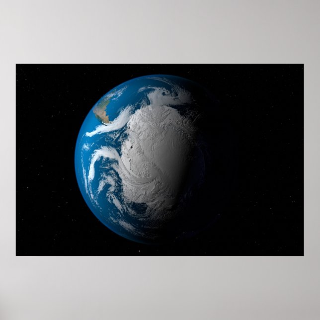Ful Earth som visar simulerade moln över Antarctic Poster (Framsidan)
