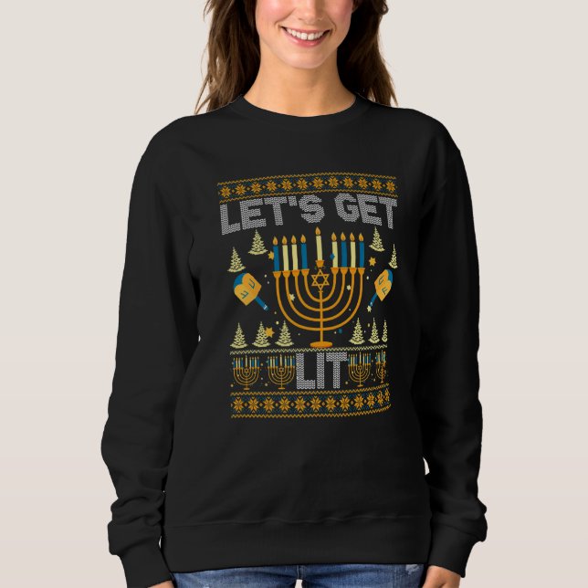 Ful Hanukkah-svärmod Let's Get Lit Dricka T Shirt (Framsida)