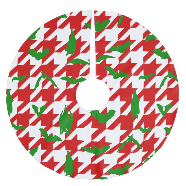ful jul hundtandsmönster fladdermöss röd grön julgransmatta borstad polyester (Framsidan)