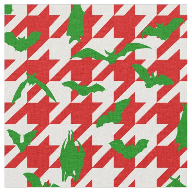 ful jul hundtandsmönster fladdermöss röd grön tyg (Närbild)