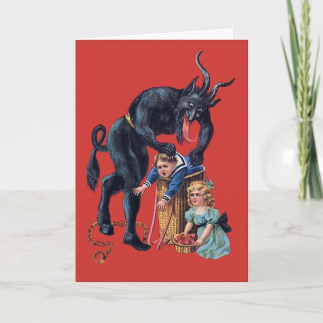 ful jul krampus antikt röd inbjudan (Framsida)