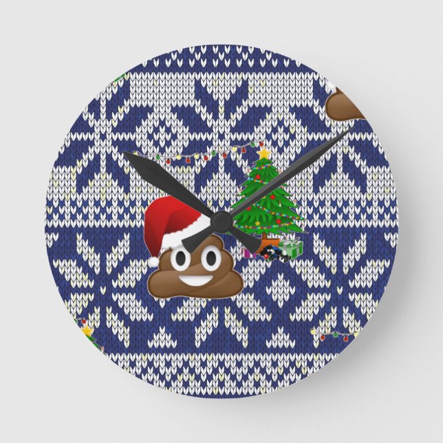 ful jul sweater poop emoji rund klocka (Framsida)