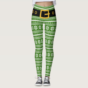 Ful julälvadamasker - grönt nordiskt mönster leggings