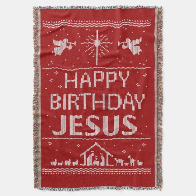Ful jultröja - grattis på födelsedagen röda Jesus Mysfilt (Framsidan Vertikal)